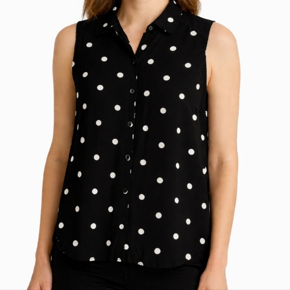 Divided Black Polka Dot Sleeveless Blouse Sz 6